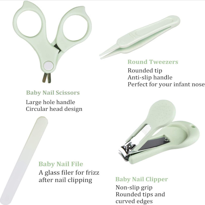 High Quality Baby Manicure Pedicure Kit Nail Clipper Scissor Tweezer File Bear Nasal Aspirator for Newborn Infant Toddler Mint Green